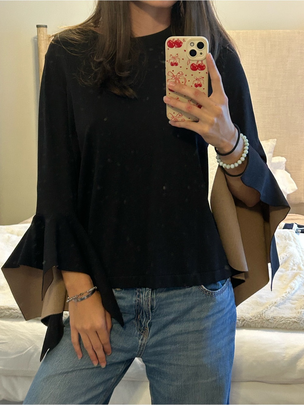 COS Black Top with Contrast Ruffle Sleeves